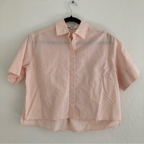 AYR The Book Club Cropped Button Down Top Pink Boxy Relaxed Preppy Womens XS - Picture 2 of 9